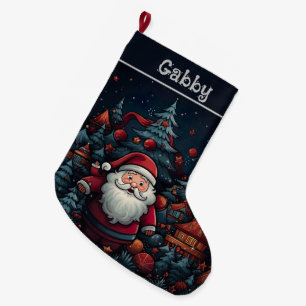 Grande Chaussette De Noël Père Noël et arbres de Noël
