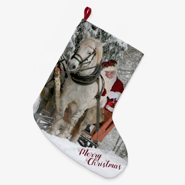 Grande Chaussette De Noël Père Noël et chevaux (Devant (Accrochage))