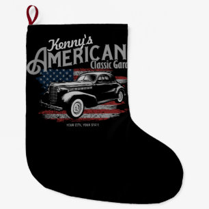 Grande Chaussette De Noël Personalized American Vintage Classic Car Garage
