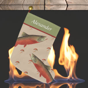 Grande Chaussette De Noël Personalized Fly Fishermens Holiday Brown Trout