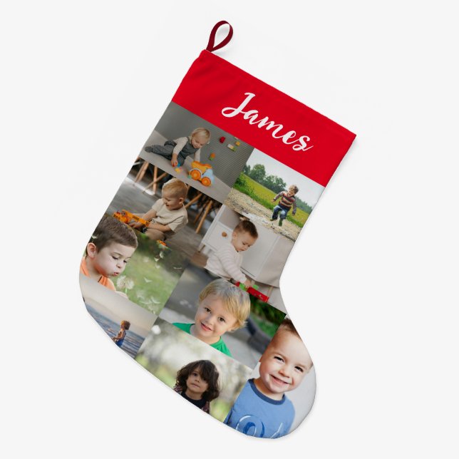 Grande Chaussette De Noël Personalized Kids Name & Photo Collage (Devant (Accrochage))