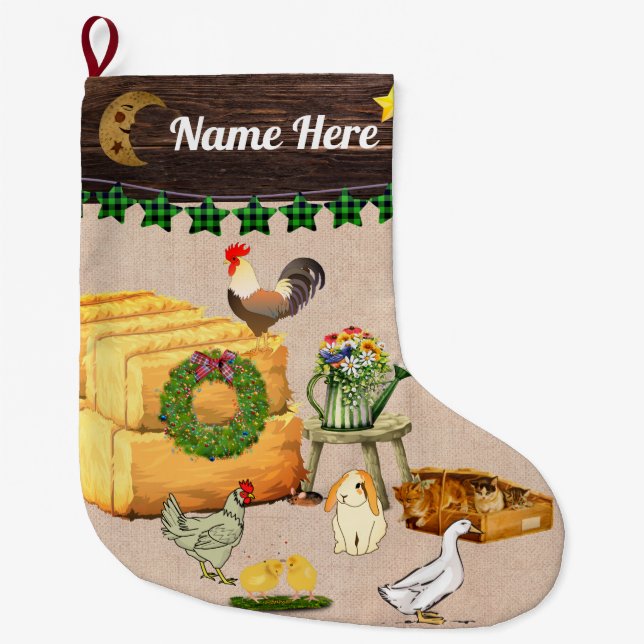Grande Chaussette De Noël Personnalisé - Un Noël à la ferme (Devant)