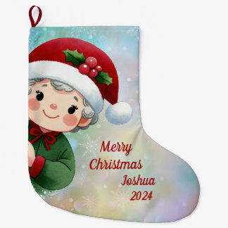 Grande Chaussette De Noël Petit garçon avec Santa Hat