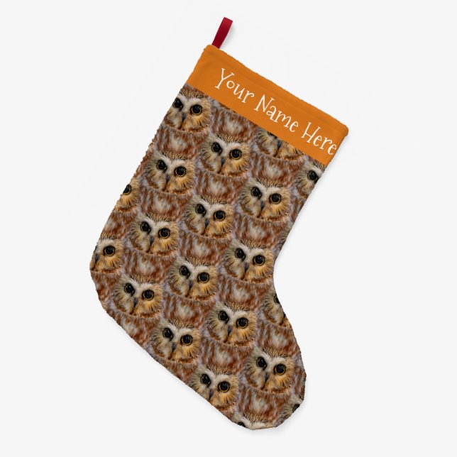 Grande Chaussette De Noël Petite Chouette blanche de Vache du Nord (Devant (Accrochage))