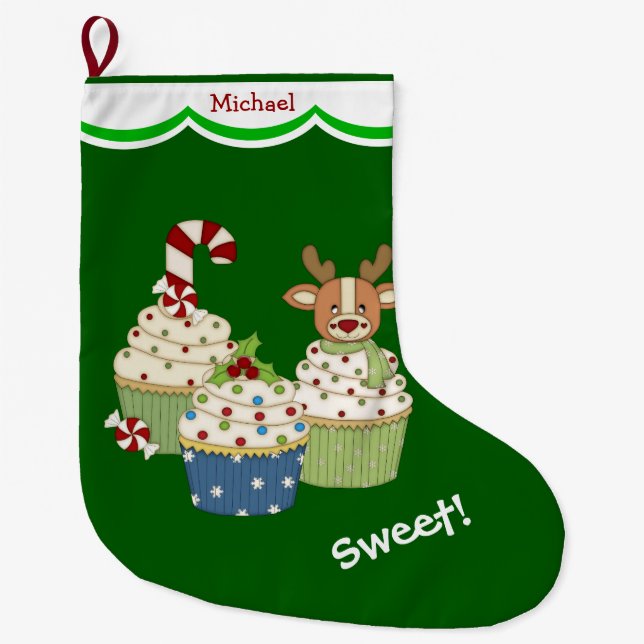 Grande Chaussette De Noël Petits gâteaux doux de Noël personnalisés (Devant)