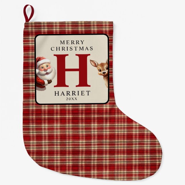 Grande Chaussette De Noël Photo Monogramme Noël Père Noël (Devant)