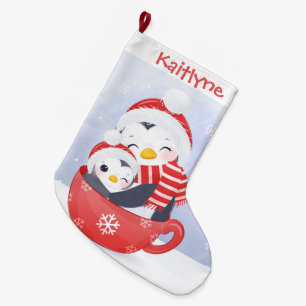 Grande Chaussette De Noël Pingouins mignons en coupe