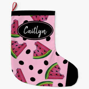 Grande Chaussette De Noël Pink Green Watermelon Melon Slice Wedge Fruit