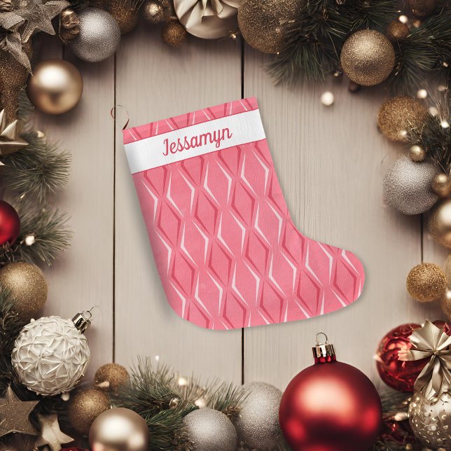 Grande Chaussette De Noël Pink Peppermenthe Mid Century Vacances Moderne (Pink Peppermint Mid Century Modern Holiday Large Christmas Stocking)
