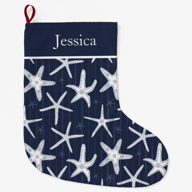 Grande Chaussette De Noël Plage Starfish Marine Côte Bleue (Devant)