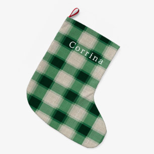 Grande Chaussette De Noël Plaid à la crème verte