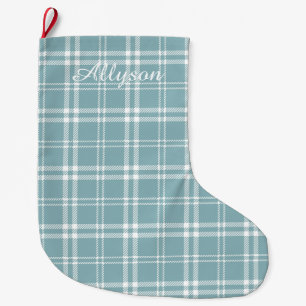 Grande Chaussette De Noël Plaid bleu