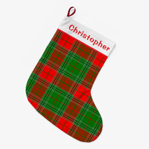 Grande Chaussette De Noël Plaid rouge et vert personnalisé