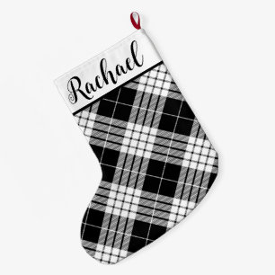 Grande Chaussette De Noël Plaqué noir et blanc avec nom