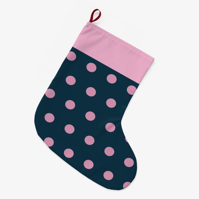 Grande Chaussette De Noël Poche de Noël Polka Dot (Bleu et rose de minuit (Devant (Accrochage))