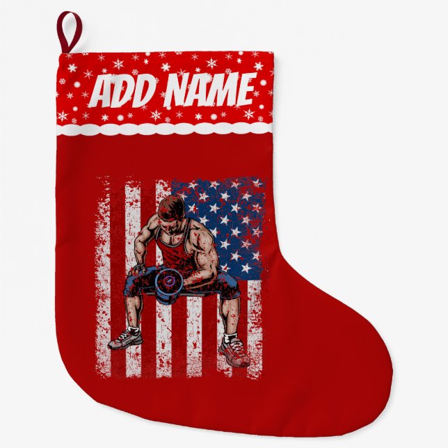 Grande Chaussette De Noël Poids-lifter Dumbbell Fitness (Devant)