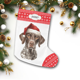 Grande Chaussette De Noël Pointeur à cheveux allemand Santa Hat Snowflake