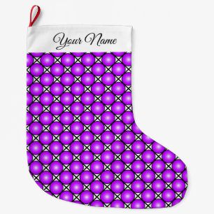 Grande Chaussette De Noël Points roses magenta motif noir blanc Nom personne