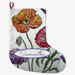 Grande Chaussette De Noël Poppies de pavot rouge orange pourpre fleurs