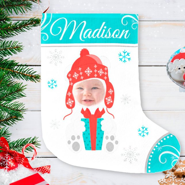 Grande Chaussette De Noël Porte-Neige Cute Enfants Photo Stocker (Créateur téléchargé)