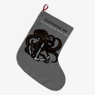 Grande Chaussette De Noël Poulpe noir au-dessus d'Ancre