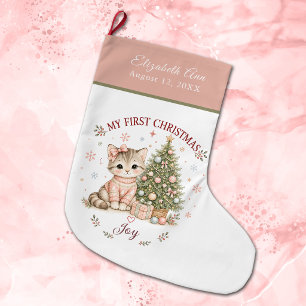 Grande Chaussette De Noël Premier Noël de Bébé Chaton Mignon