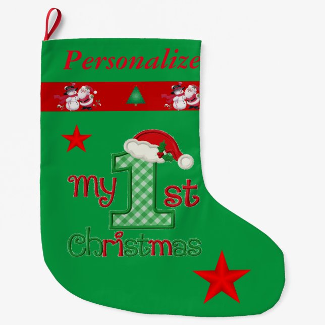 Grande Chaussette De Noël Premier Noël du bébé - nom customisé - (Devant)