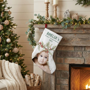 Grande Chaussette De Noël Première Noël de bébé personnalisée avec baie phot
