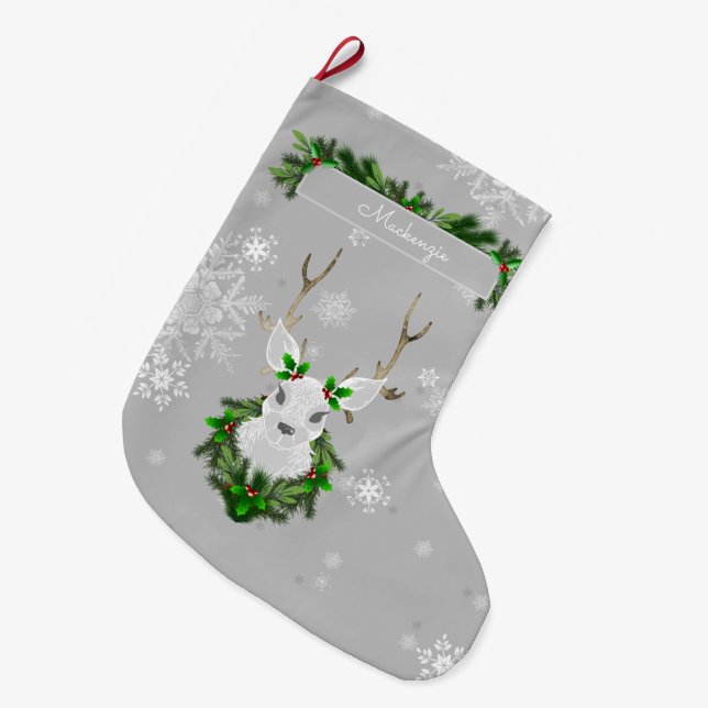 Grande Chaussette De Noël Prise de rennes gris (Devant (Accrochage))