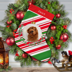 Grande Chaussette De Noël Promenades photos personnalisées de chien, Traitem