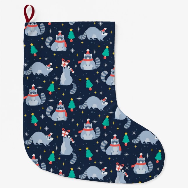Grande Chaussette De Noël Racoon de Noël (Devant)