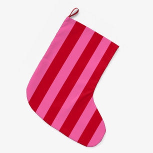 Grande Chaussette De Noël Rayures de menthe rose et rouge