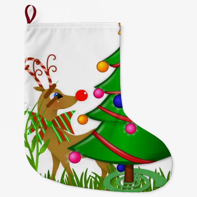 Grande Chaussette De Noël Récipiendaire de Noël, rennes de Noël (Devant)