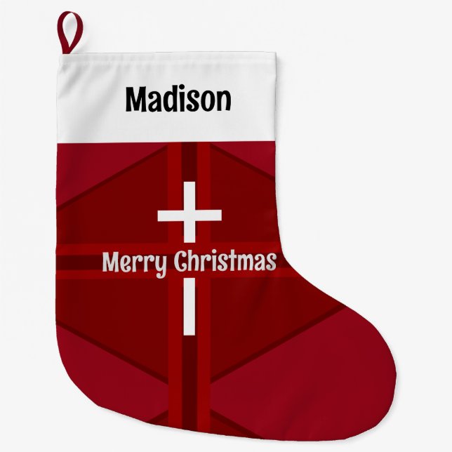 Grande Chaussette De Noël Red Christian Custom Name Christmas Stocking (Devant)
