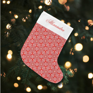 Grande Chaussette De Noël Red Christmas Snowflake Motif personnalisé