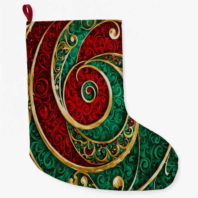 Grande Chaussette De Noël Red Gold Green Noël Stocker (Devant)