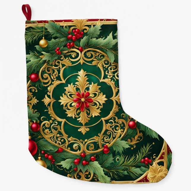 Grande Chaussette De Noël Red Green Gold Noël Stocker (Devant)