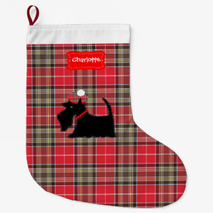 Grande Chaussette De Noël Red Tartan Plaid Motif écossais Terrier Chien