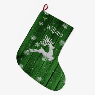 Grande Chaussette De Noël Reindeer de Noël rustique vert
