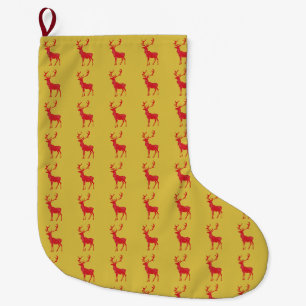 Grande Chaussette De Noël Rennes rouges or simples motif de Noël Xmas