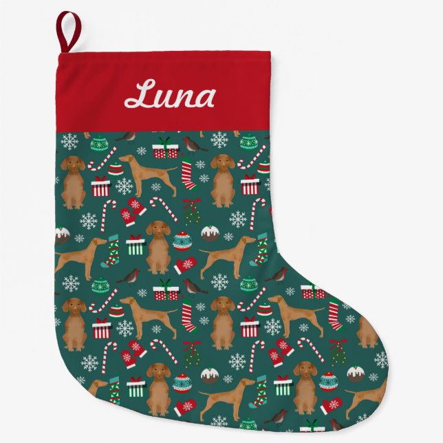 Grande Chaussette De Noël Rensement de Noël de Vizsla (Devant)