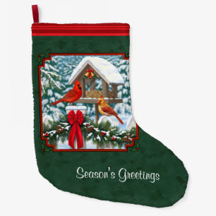 Grande Chaussette De Noël Repas de Noël des cardinaux Vert
