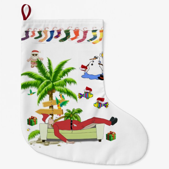 Grande Chaussette De Noël Réservation de Noël, Summer Beach Père Noël (Devant)