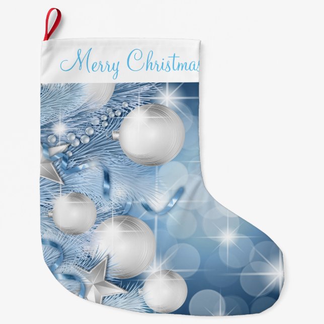 Grande Chaussette De Noël Réservoir de Noël/Ornements bleus (Devant)