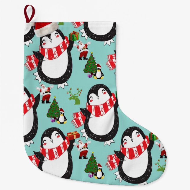 Grande Chaussette De Noël Réservoir de Noël, Pingouin (Devant)