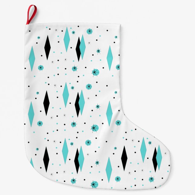 Grande Chaussette De Noël Rétro bas de Noël de diamants de turquoise (Devant)