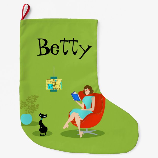 Grande Chaussette De Noël Rétro bas de Noël de femme de lecture (Devant)
