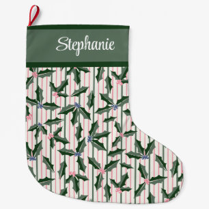 Grande Chaussette De Noël Retro Green Holly avec nom