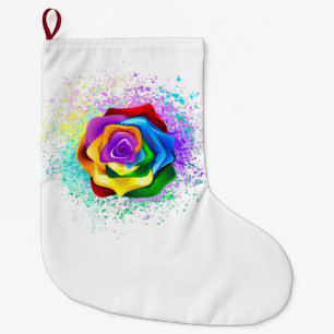 Grande Chaussette De Noël Rose arc-en-ciel coloré