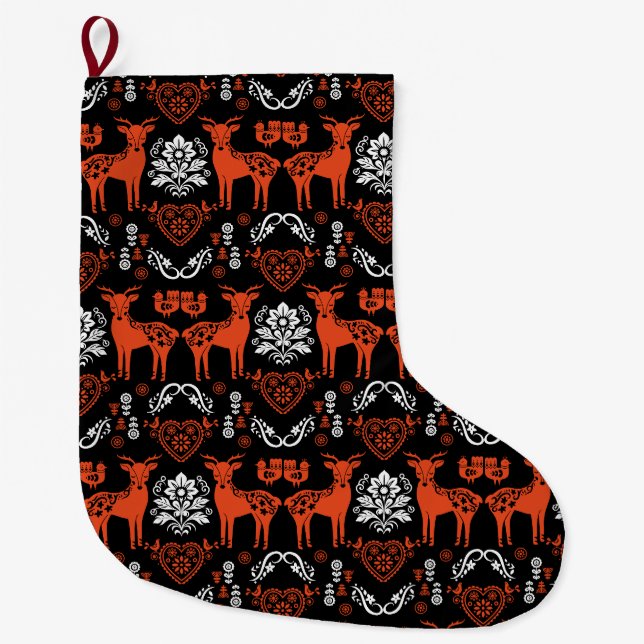 Grande Chaussette De Noël Rosemaling Norwegian Folk Art (Devant)